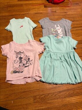 Girls Mixed Tops & Dress Set - Mint Green & Pink